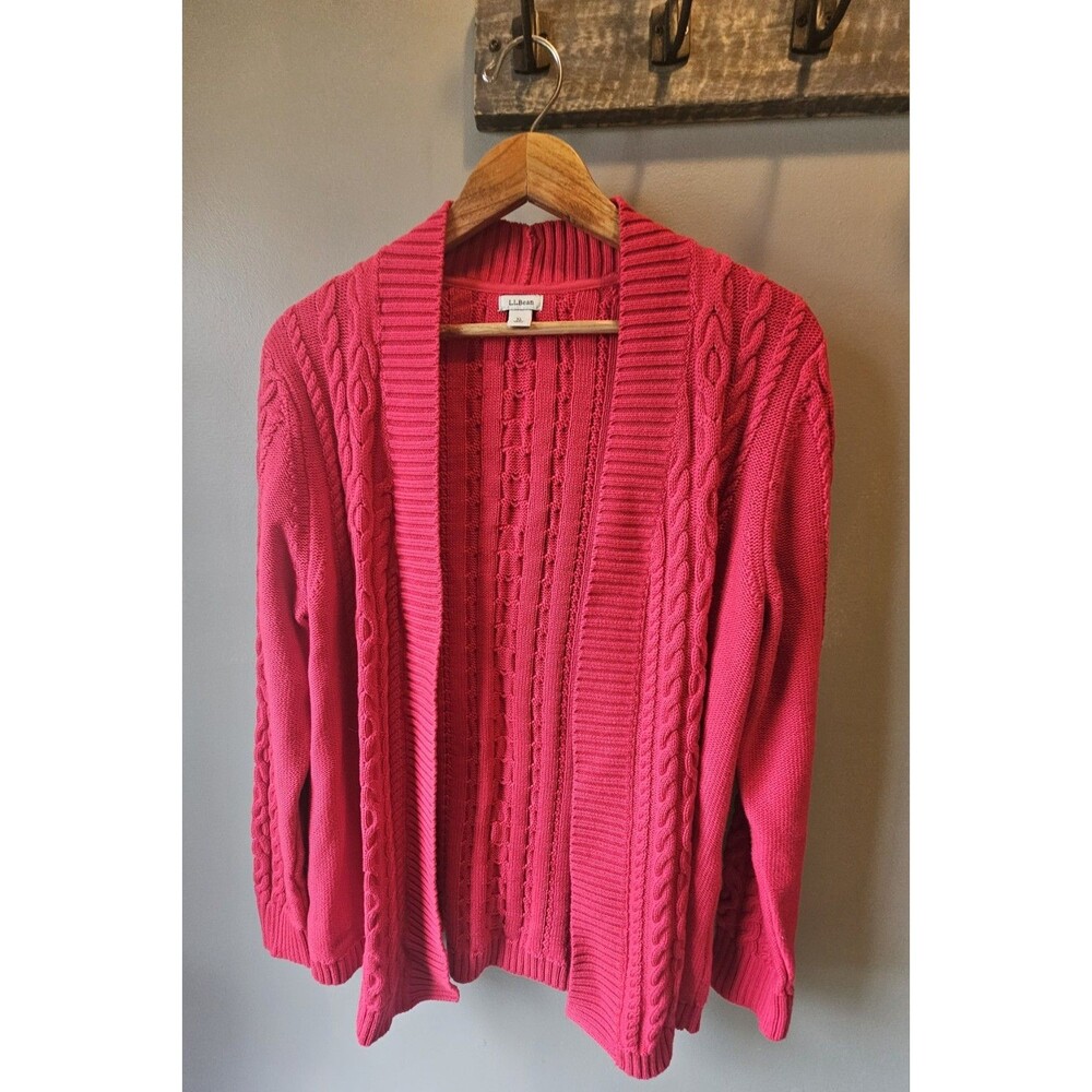 LL Bean Cable Knit Open Cardigan Sweater - Red - Sz XL -
